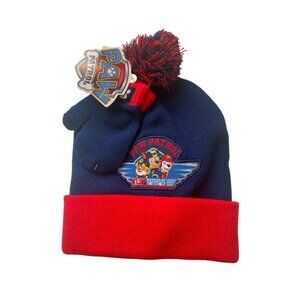 Paw Patrol Kids Winter Hat & Mittens Set With Pom - Navy & Red